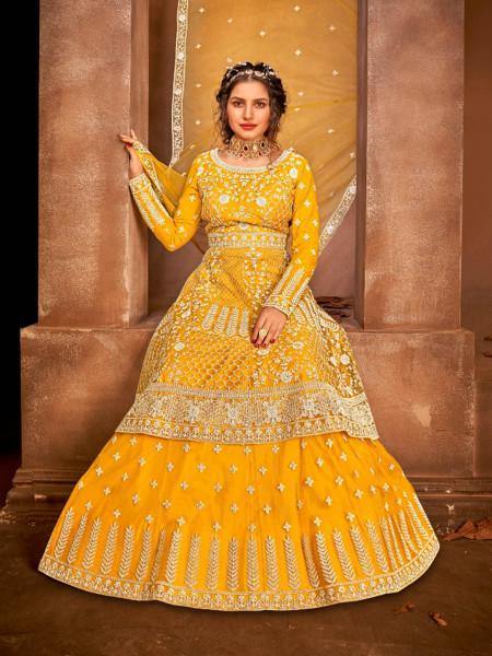 Beautiful Mustard Yellow Heavy Embroidered Gharara 