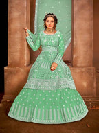 Fashion Sea Green Heavy Embroidered Gharara Suit