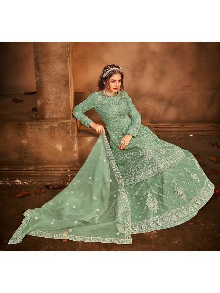 Beautiful Sea Green Heavy Embroidered Gharara Suit