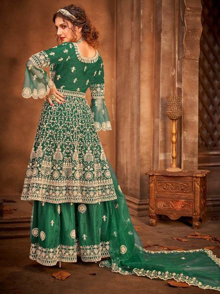 Green Heavy Embroidered Gharara