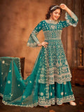 Myra Rama Green Heavy Embroidered Gharara Suit