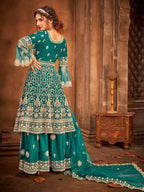 Myra Rama Green Heavy Embroidered Gharara Suit