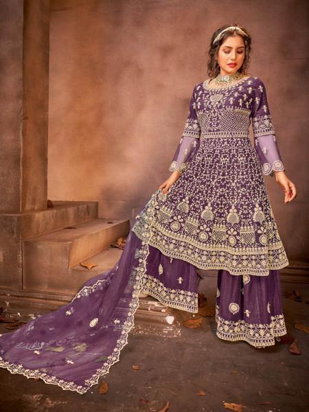 Myra Purple Heavy Embroidered Gharara Suit