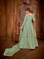 Myra Sea Green Heavy Embroidered Gharara Suit