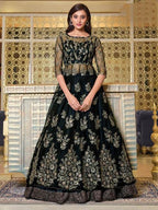 Myra Black Net Embroidery Gown