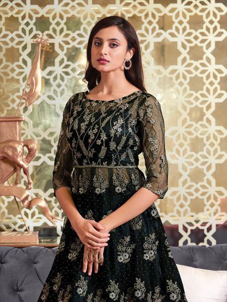 Myra Black Net Embroidery 