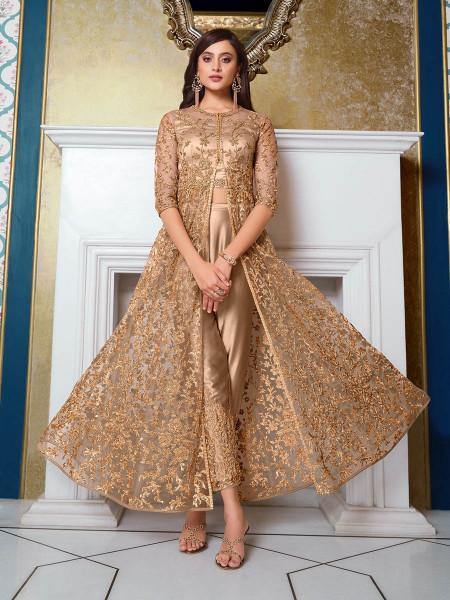 Beige Net Embroidery Gown