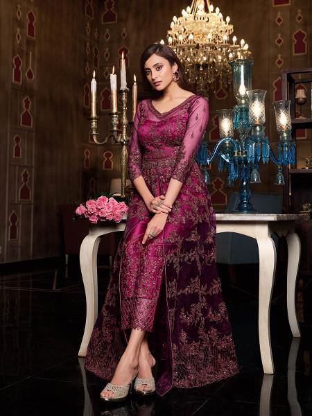 Myra Hot Pink Net Embroidery Gown 