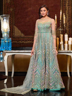 Mint Blue Net Embroidery Gown