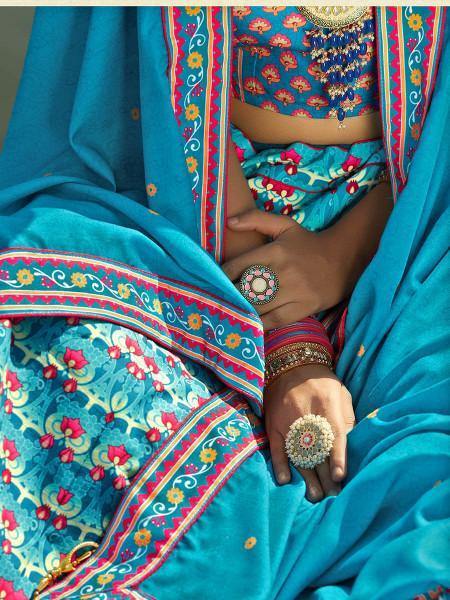 Multicolour Silk Muslan Printed Lehenga 