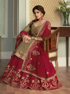 Myra Brown and Maroon Georgette Embroidered Gharara 