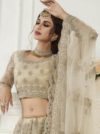 Myra Beige Heavy Embroidered Net Bridal Lehenga