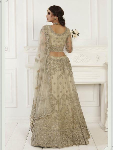 Beige Heavy Embroidered Net Bridal 