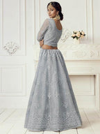 Myra Dusty Sea Blue Heavy Embroidered Net bridal Lehenga