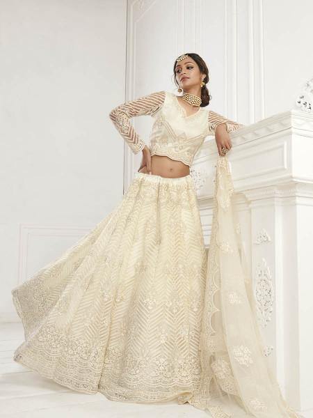 Myra Off White Heavy Embroidered Net bridal Lehenga features
