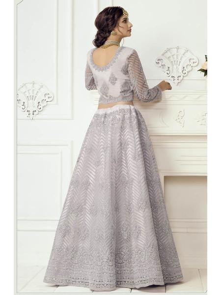 Grey Heavy Embroidered Net Bridal Lehenga