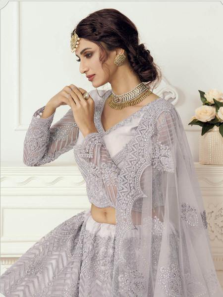 Myra Grey Heavy Embroidered Net Bridal