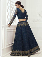 Deep Blue Heavy Embroidered Net Bridal Lehenga