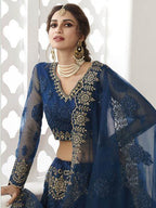 Myra Deep Blue Heavy Embroidered Net Bridal Lehenga online