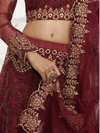 Maroon Heavy Embroidered Net Bridal Lehenga