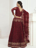Maroon Heavy Embroidered Net Bridal 