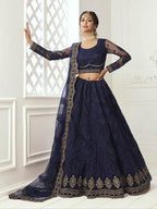 Myra Navy Blue Heavy Embroidered Net Bridal 