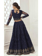 Navy Blue Heavy Embroidered Net Bridal Lehenga