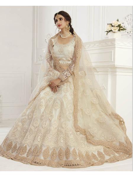 Myra Cream Heavy Embroidered Net Bridal Lehenga