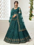 Myra Rama Green Heavy Embroidered Net Bridal Lehenga