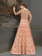 Myra Peach Soft Net Embroidered Handwork Gown Style Suit