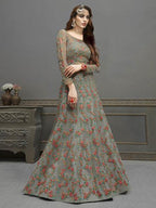 Myra Grey Soft Net Embroidered Handwork Gown Style 