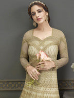 Myra Pista Soft Net Embroidered Handwork Gown Style Suit