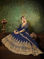Navy Blue Georgette Embroidered 