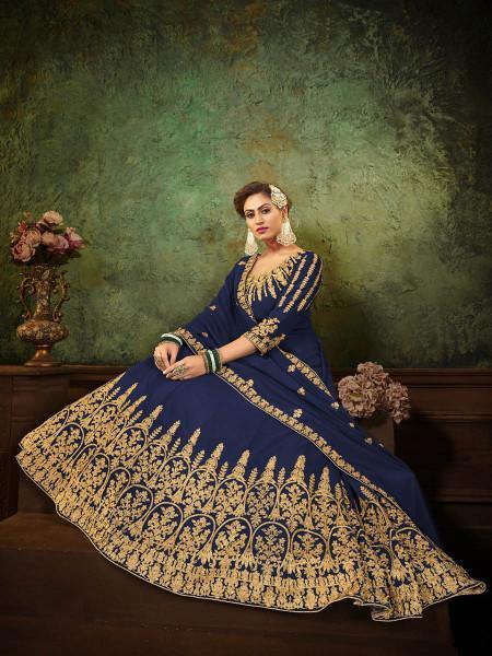 Navy Blue Georgette Embroidered 