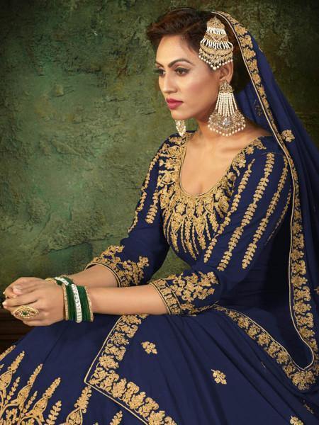 Myra Navy Blue Georgette Embroidered 