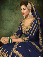 Myra Navy Blue Georgette Embroidered 