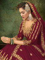Myra Maroon Georgette Embroidered 