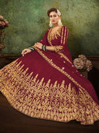 Maroon Georgette Embroidered Gown