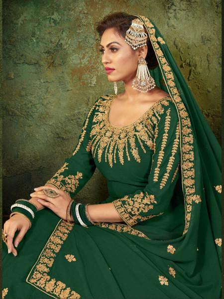 Green Georgette Embroidered Gown