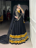 Lorenvalley Fashion Black Pure Rayon Sequins Lace With Gota Patti Lace Touch Up Lehenga Choli with Dupatta