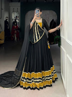 Lorenvalley Fashion Black Pure Rayon Sequins Lace With Gota Patti Lace Touch Up Lehenga Choli with Dupatta