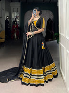 Lorenvalley Fashion Black Pure Rayon Sequins Lace With Gota Patti Lace Touch Up Lehenga Choli with Dupatta