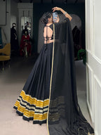 Lorenvalley Fashion Black Pure Rayon Sequins Lace With Gota Patti Lace Touch Up Lehenga Choli with Dupatta