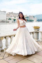 Lorenvalley Fashion White Pure Rayon Plain Frill Lehenga Choli with Koti