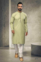 Raivat Ethnic Cotton Printed Work Kurta Pajama In Light Green Colour