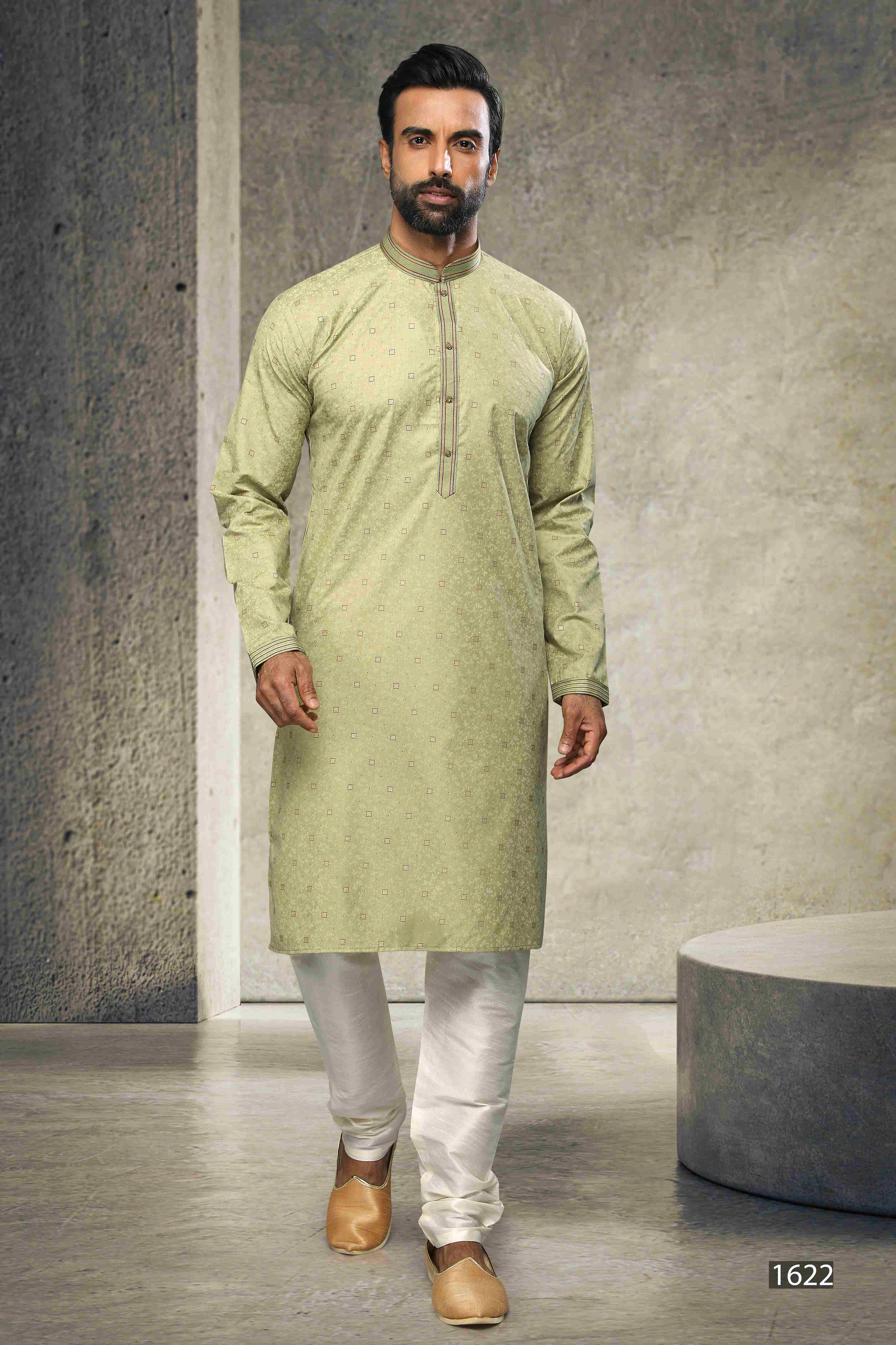 Raivat Ethnic Cotton Printed Work Kurta Pajama In Light Green Colour