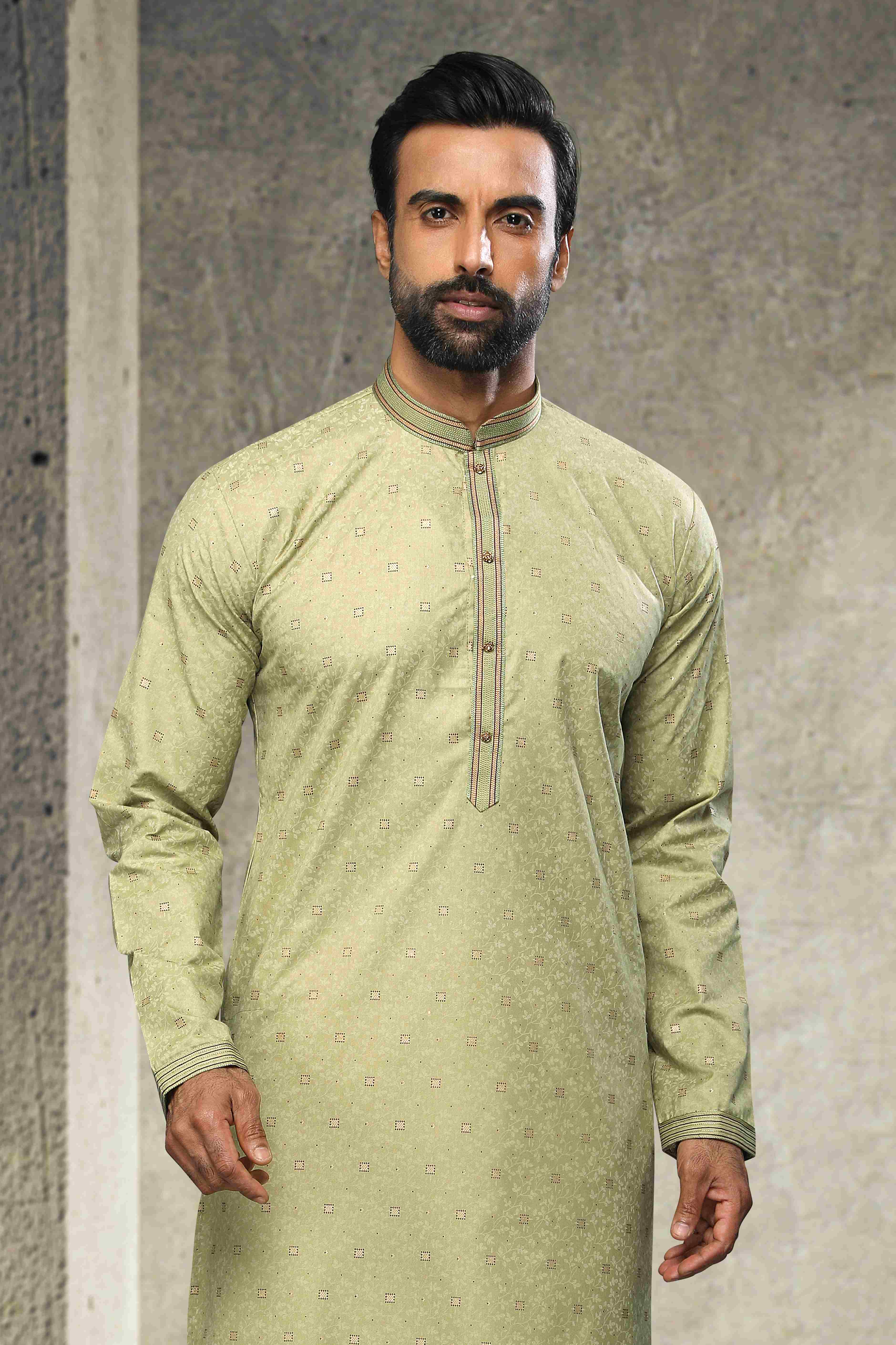 Raivat Ethnic Cotton Printed Work Kurta Pajama In Light Green Colour