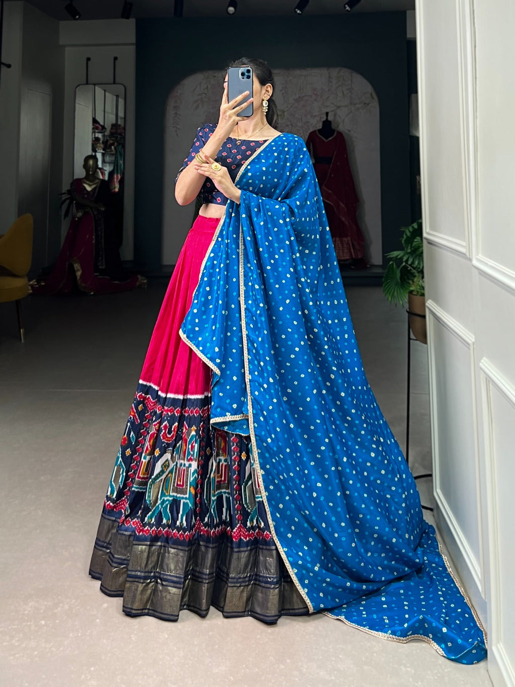 Lorenvalley Pink Dola Silk Patola Print and foil work Lehenga Choli with Dupatta