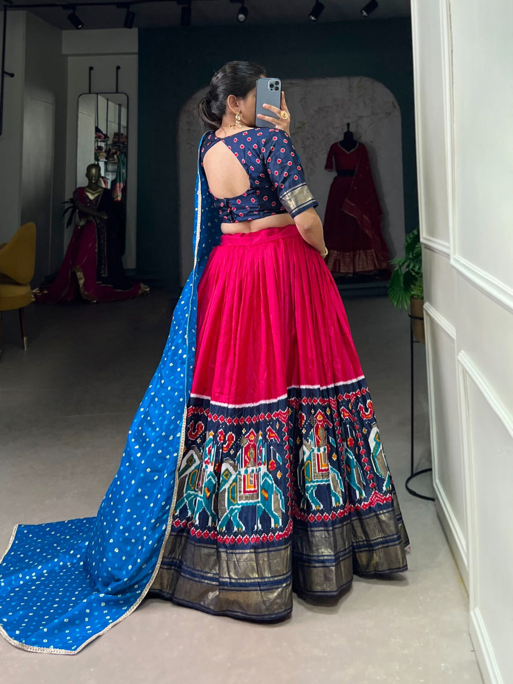 Lorenvalley Pink Dola Silk Patola Print and foil work Lehenga Choli with Dupatta