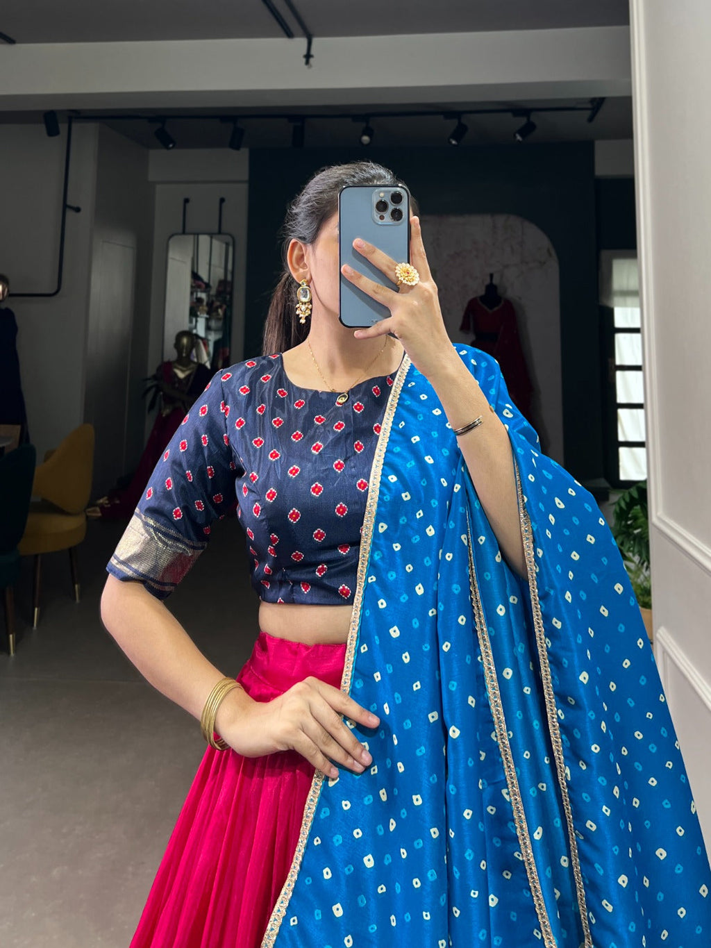Lorenvalley Pink Dola Silk Patola Print and foil work Lehenga Choli with Dupatta